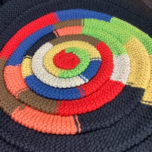 Vintage Handmade Crochet Multi Colored Chair Round Seat Cushion - Retro Crochet Chair Cushion
