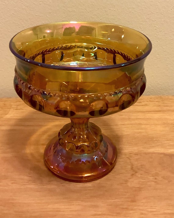 アメリカ製アンティーク　虹色に光るカーニバルグラス　角形ボウル【美品・稀少品】 アメリカ製アンティーク 虹色に光るカーニバルグラス 角形ボウル【美品