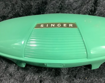 Vintage Singer Buttonholer In Aqua Green Clam Shell Case 1960s