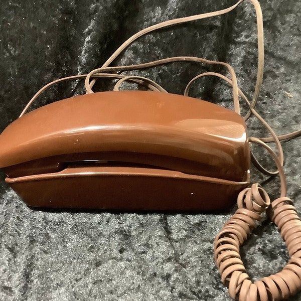 Vintage AT&T Western Bell Slimline Push Button Telephone In Chocolate Brown
