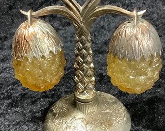 Salière et poivrière à suspendre ananas Raimond en verre ambré vintage - Salières et poivrières à collectionner