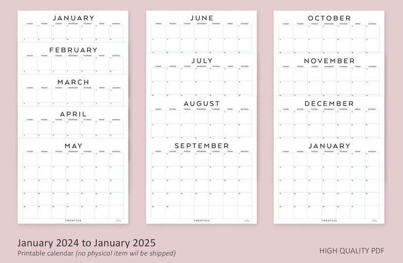 2024 Printable Calendar, 2024 Wall Calendar, 2024 Monthly Planner, 13