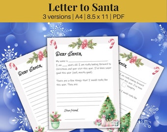 Letter to Santa Printable, Kids Christmas Wish List, Printable Dear Santa letter, Kids Christmas letter template,