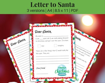 Letter to Santa Printable, Dear Santa mail, Kids Christmas letter, Christmas Wish Letter