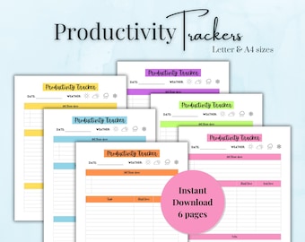 Printable Productivity Trackers, Productivity Planner, Notes, To-Do List, PDF Download, Letter Size, A4