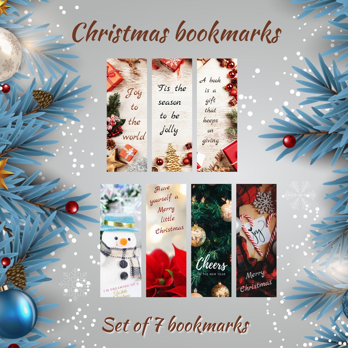 Set of 7 Christmas Bookmarks digital bookmarks to download image 1
