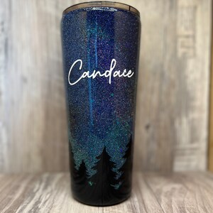 Night Sky Epoxy Tumbler | Northern Lights | Night Sky and Trees | Aurora Borealis | Night Sky Glitter and Trees | Night Sky with Tree Line