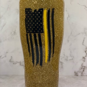 Dispatcher Thin Yellow Line Flag Glitter Epoxy Tumbler | 911 Dispatcher | First Responders