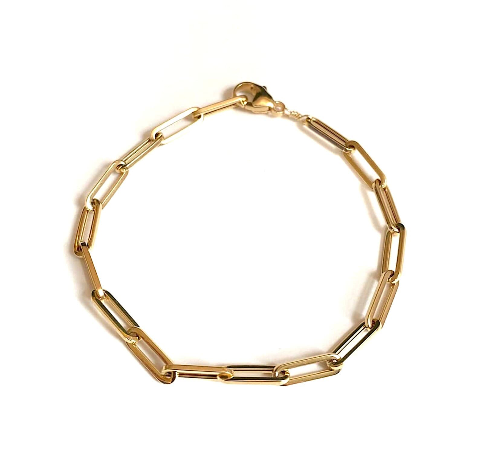 14K ソリッドゴールド ペーパークリップ チェーン ブレスレット - Etsy