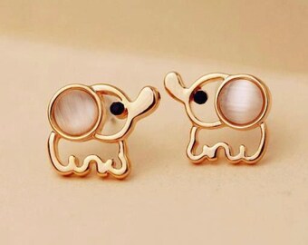 18K Gold Elephant Stud Earrings - Etsy