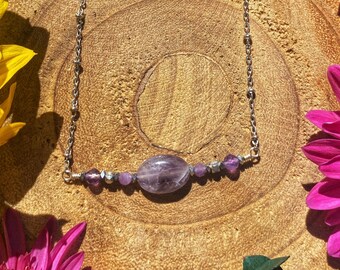 Handmade Amethyst Necklace, Gemstone Bar Necklace, Dainty Necklace, Gemstone Necklace, Crystal Necklace, Free Shipping