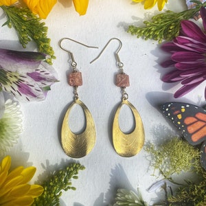 Handmade Sunstone Earrings, Brass Earrings, Gold Earrings, Crystal Earrings, Boho Earrings, Free Shipping image 1