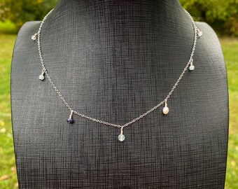 Handmade Multi Gemstone Necklace, Asymmetrical Necklace, Gemstone Necklace, Crystal Necklace, Dainty Necklace, Free Shipping