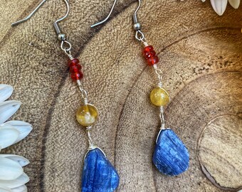 Handmade Multi Gemstone Earrings, Primary Colors Earrings, Silver Earrings, Crystal Earrings, Boho Earrings, Free Shipping