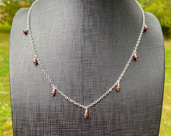 Handmade Garnet Necklace, January Birthstone Necklace, Gemstone Necklace, Crystal Necklace, Dainty Necklace, Free Shipping