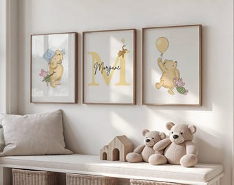 Winnie Puuh Kinderzimmer Drucke: Aquarell Kunst mit individuellem Namen (Digitaler Download 3er Set