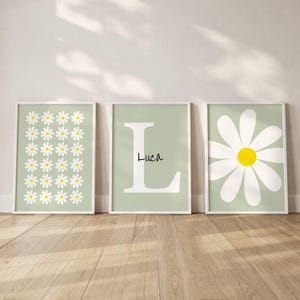 Custom Name Daisy Print Set: Pastel Nursery Wall Art (Digital Download