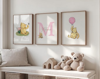 Winnie Puuh Kinderzimmer Drucke: Aquarell Kunst mit individuellem Namen (Digitaler Download 3er Set