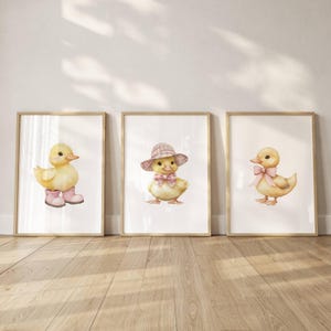 Pink Duckling Nursery Art Prints: Watercolor Baby Room Decor (Digital Download Set of 3
