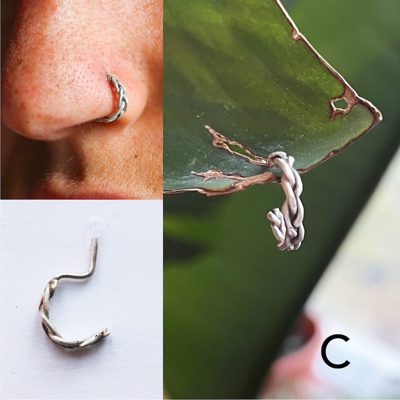 Recycled handmade silver and copper nose rings / assorted sterling silver nose studs / unique nose jewelry / one of a kind custom gift C: Braided wire