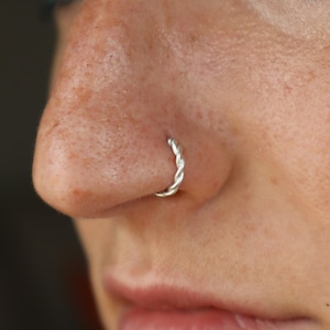 Handmade Sterling Silver Twist Nose Ring: Unisex Artisan Hoop