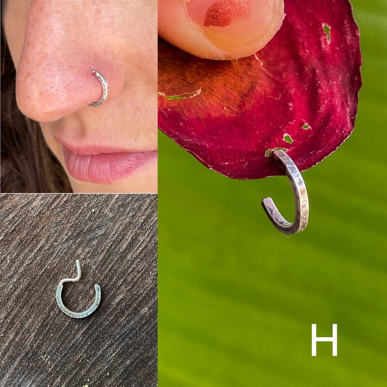 Recycled handmade silver and copper nose rings / assorted sterling silver nose studs / unique nose jewelry / one of a kind custom gift H: Square wire