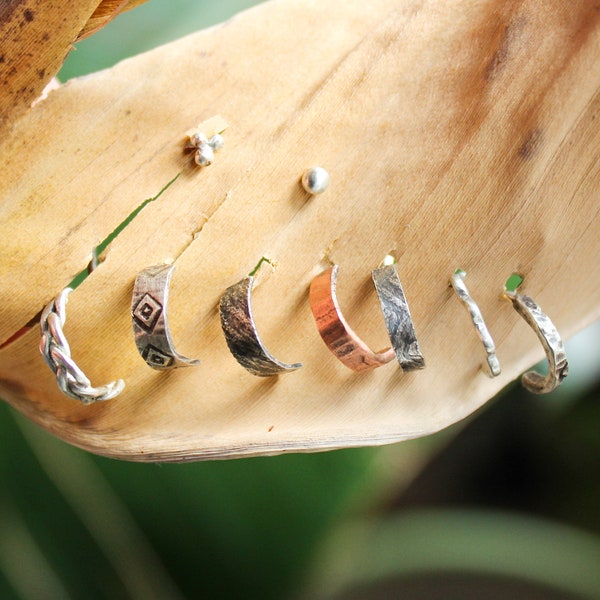 Recycled handmade silver and copper nose rings / assorted sterling silver nose studs / unique nose jewelry / one of a kind custom gift