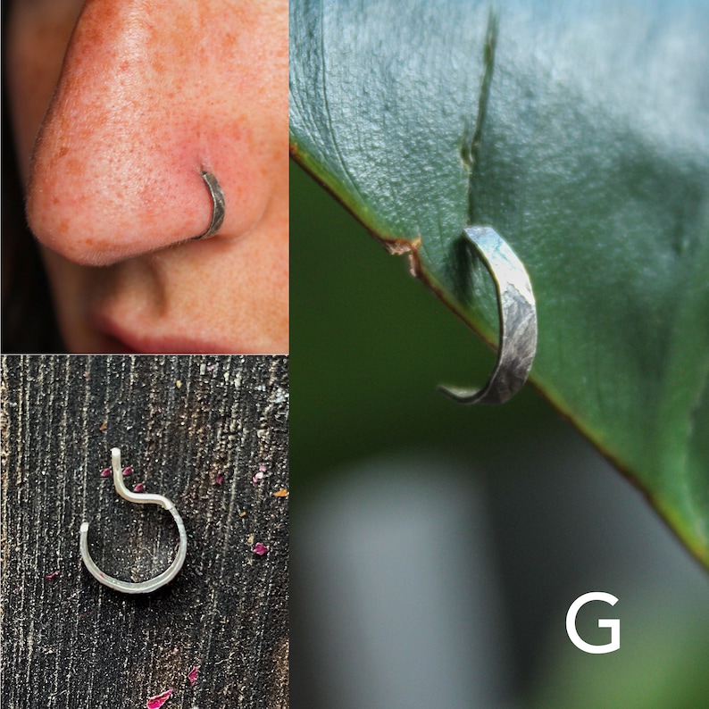 Recycled handmade silver and copper nose rings / assorted sterling silver nose studs / unique nose jewelry / one of a kind custom gift G: Etched zig zag