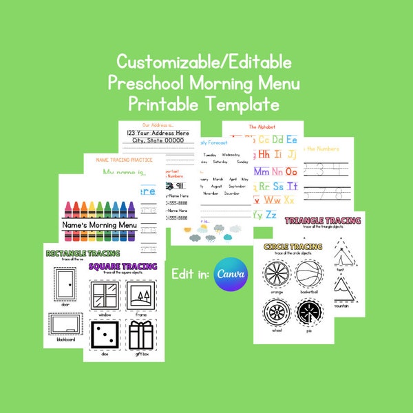 Modèle de menu du matin préscolaire | Imprimable | Modifiable | Personnalisable | École à la maison imprimable