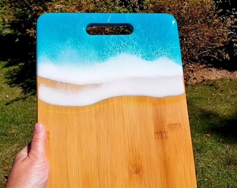 Ocean Theme Charcuterie Board Resin Art Original 13" x 9"