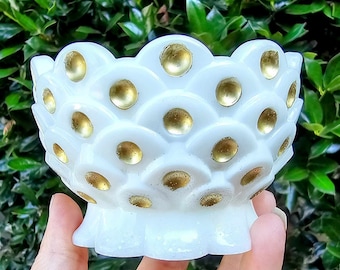 White Bowl Resin with Gold Accents 3.5" x 2.5"
