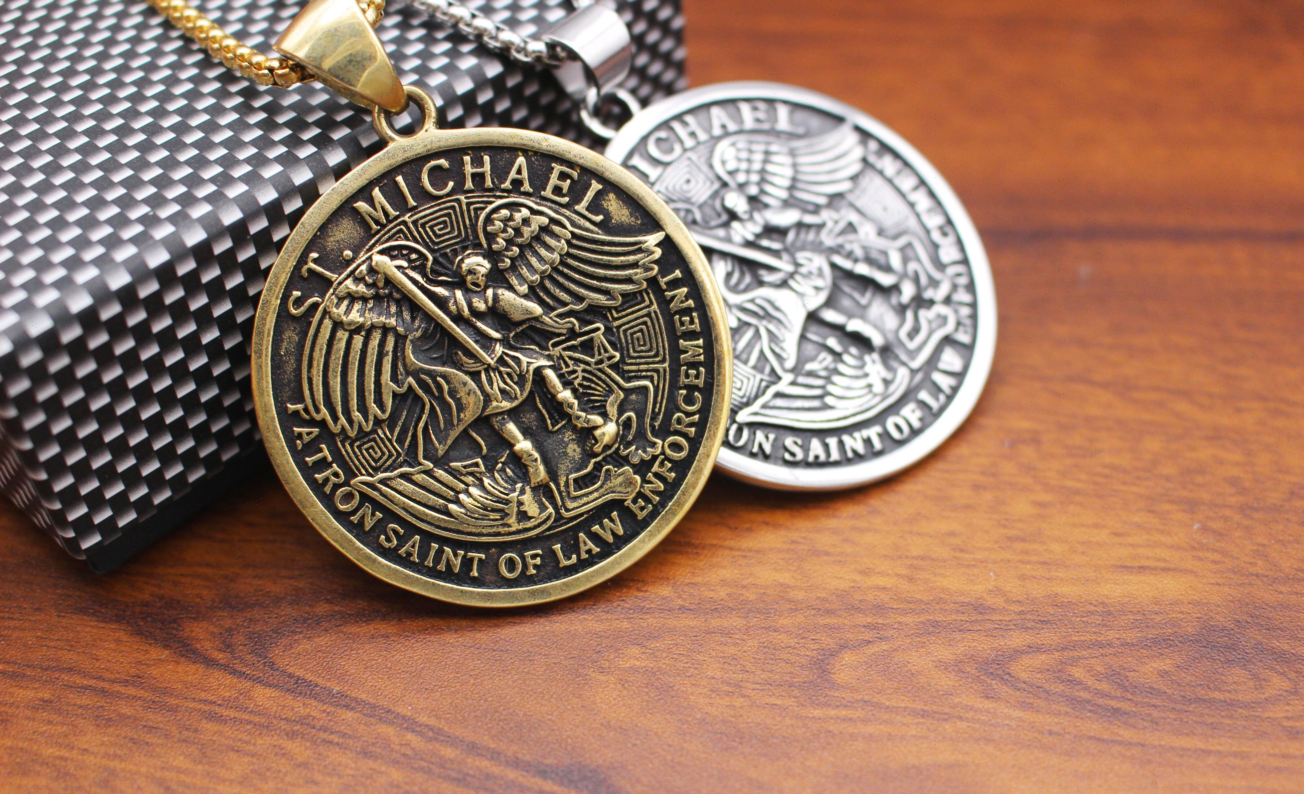 Saint Michael Police Badge Necklace, St. Michael Pendant,michael Medal  Necklace, Patron Saint of Police, Gifts for Men 