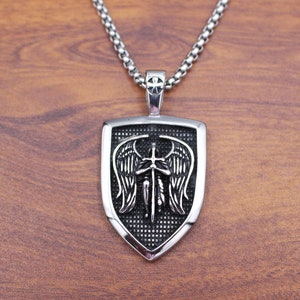 Saint Michael necklace, Saint Michael badge Necklace,Spiritual Shield Archangel Pendant, St Michael Is Commander Of The Army Of God