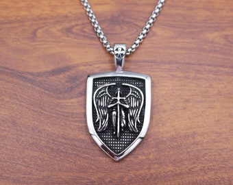 Saint Michael necklace, Saint Michael badge Necklace,Spiritual Shield Archangel Pendant, St Michael Is Commander Of The Army Of God