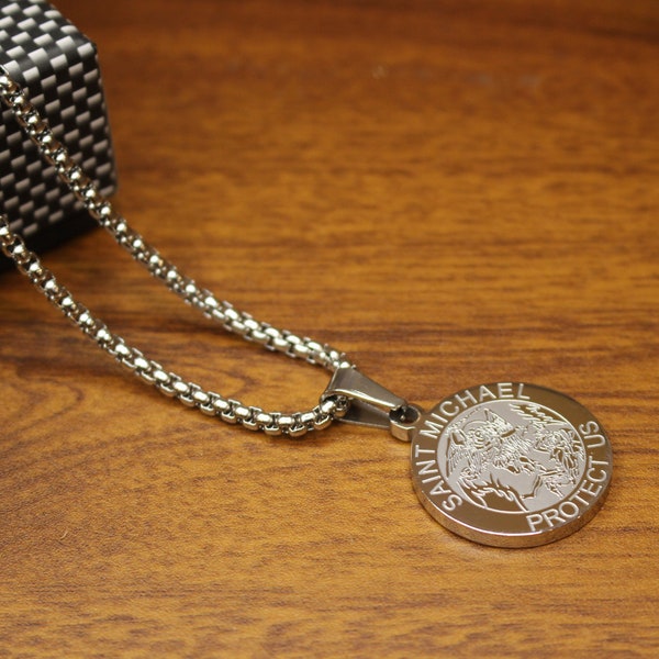 Saint Michael the Archangel necklace , Saint Michael medal necklace,St. Michael round pendant ,Birthday gift for men women