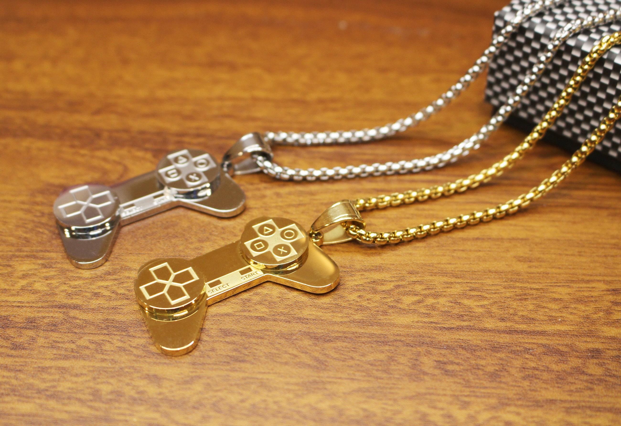Gold Finish Chain Mens Playstation Game Controller PS3 PS4 Pendant  Rhinestones