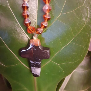 Natural Agate Cross Beaded Necklace-One of a Kind
