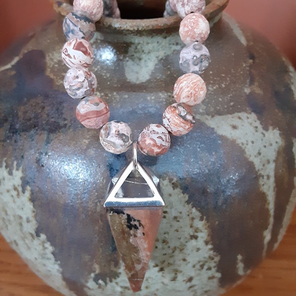 Rhodonite and Jasper Necklace, Like a Sunset for Your Neck! Hot Flash Relief!