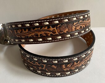 Montana Silversmiths Buckle & Hand-tooled Leather Belt  display picture 1