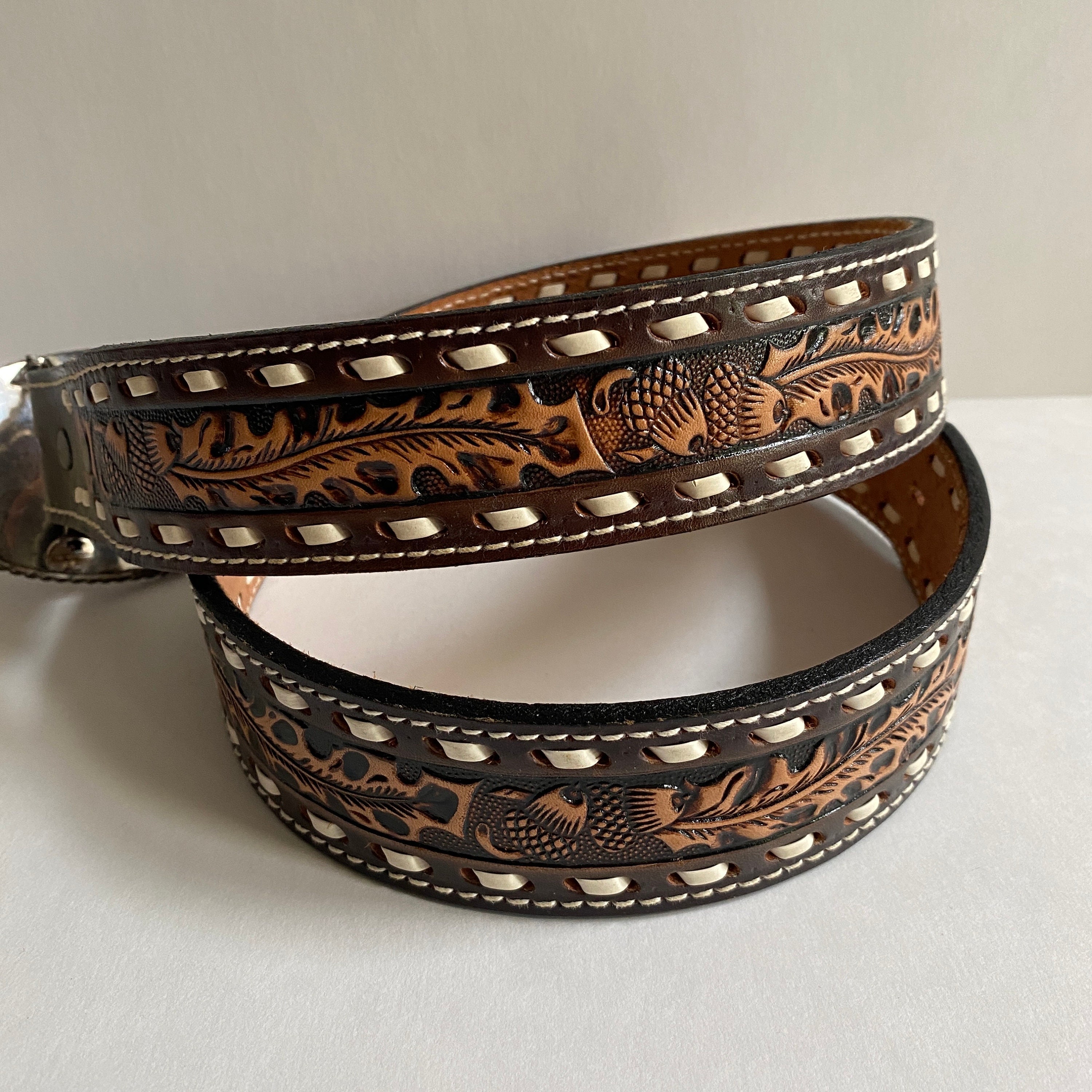Montana Silversmiths Silver Plated Buckle with a Brown Tooled Leather Belt Montana Silversmiths Buckle & Hand-tooled Leather Belt  main image 4