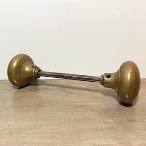 Antique Brass Door Knobs Pair with Spindle Vintage Door Hardware Architectural Salvage Old House Restoration