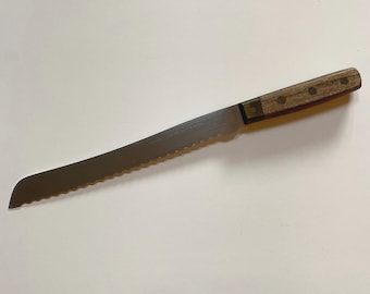 Alfred Zanger Portugal Serrated Knife – Brass Cuff & Wood Handle – Vintage Kitchen Tool