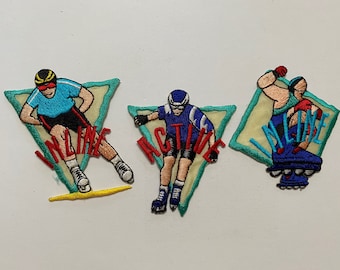 3 Vintage Rollerblading Patches – 1990s Inline Skating Collectible Sew-On Badges