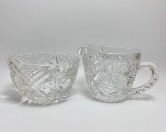 Cut Glass Pinwheel Set of Cream and Sugar Bowl Size Small Vintage Kitchenware
