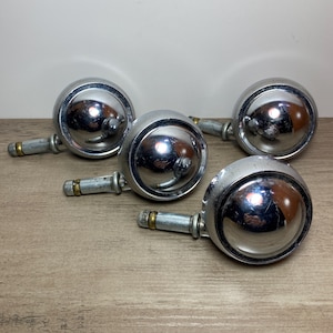 Chrome Metal Ball Caster Wheels Set of 4 Faultless Noelting Brand Vintage Hardware Home Decor