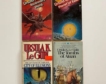Ursula K Leguin Lot of 4 Sci-Fi Books Rocannons World Planet of Exile City of Illusions The Tombs of Atuan 1970s 1980s Paperback Editions