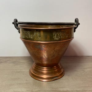 Stockli Netstal Copper Swiss Made Brass Planter Milk Pale with Iron Handle Brass Cows and Farmers Design Vintage Home Decor