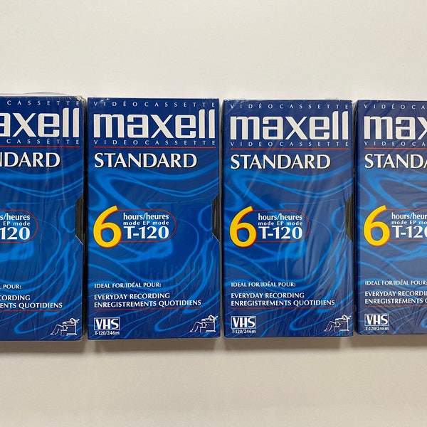 Maxell T-120 Lot of 4 VHS Video Tapes SEALED Blank Standard Grade Quantity of 4 New Old Stock