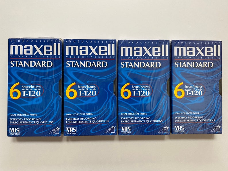Maxell T-120 Lot of 4 VHS Video Tapes SEALED Blank Standard Grade Quantity of 4 New Old Stock afbeelding 1