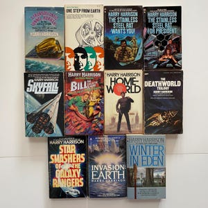 Harry Harrison Sci-Fi Lot of 11 Paperbacks The Stainless Steel Rat Bill The Galactic Hero Homeworld Deathworld and others